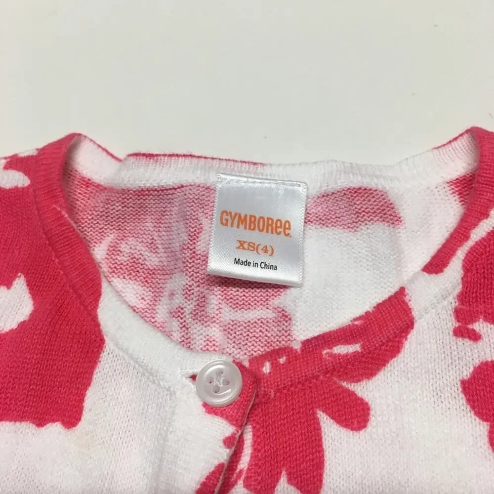 Gymboree Pink Flower Cardigan sz XS 4 Pink Sweater Long Sleeve Knit